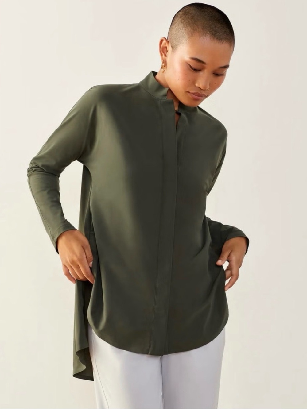 ADAY Something Borrowed High-Low Tunic Shirt in Moss Green